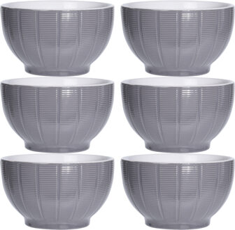 Excellent Houseware Soepkommen/serveer schaaltjes - 6x - Venice- keramiek - D14 x H8 cm - steengrijs - Stapelbaar