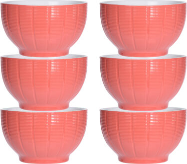 Excellent Houseware Soepkommen/serveer schaaltjes - 6x - Venice- keramiek - D14 x H8 cm - steenrood - Stapelbaar