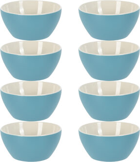 Excellent Houseware Soepkommen/serveer schaaltjes - 8x - Acapulco- porselein - D14 x H6.5 cm - blauw - Stapelbaar