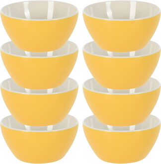 Excellent Houseware Soepkommen/serveer schaaltjes - 8x - Acapulco- porselein - D14 x H6.5 cm - geel - Stapelbaar