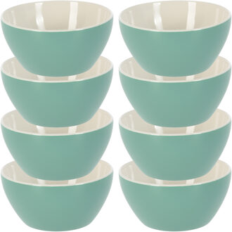 Excellent Houseware Soepkommen/serveer schaaltjes - 8x - Acapulco- porselein - D14 x H6.5 cm - groen - Stapelbaar