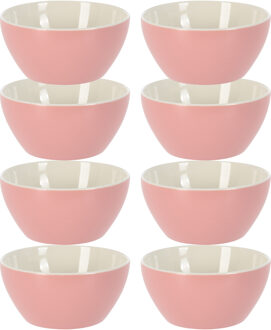 Excellent Houseware Soepkommen/serveer schaaltjes - 8x - Acapulco- porselein - D14 x H6.5 cm - lichtroze - Stapelbaar