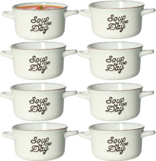 Excellent Houseware Soepkommen/serveer schaaltjes - 8x - met oor - porselein - 500ml - beige/blauw