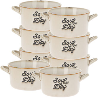 Excellent Houseware Soepkommen/serveer schaaltjes - 8x - met oor - porselein - 500ml - beige