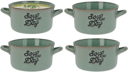 Excellent Houseware Soepkommen/serveer schaaltjes - 8x - met oor - porselein - 500ml - groen