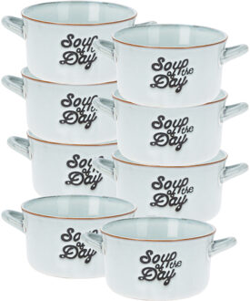Excellent Houseware Soepkommen/serveer schaaltjes - 8x - met oor - porselein - 500ml - lichtblauw