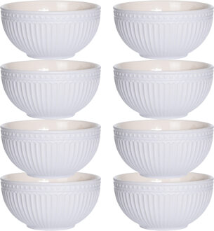 Excellent Houseware Soepkommen/serveer schaaltjes - 8x - Roman Style - keramiek - D14 x H7 cm - ivoor wit - Stapelbaar