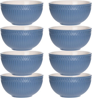 Excellent Houseware Soepkommen/serveer schaaltjes - 8x - Roman Style - keramiek - D14 x H7 cm - nacht blauw - Stapelbaar
