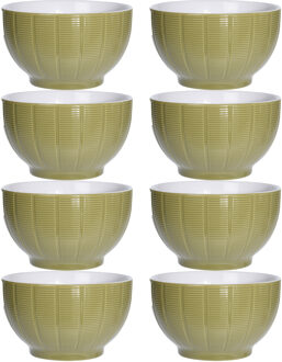 Excellent Houseware Soepkommen/serveer schaaltjes - 8x - Venice- keramiek - D14 x H8 cm - groen - Stapelbaar