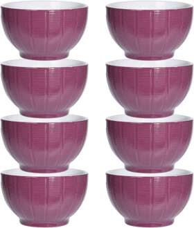 Excellent Houseware Soepkommen/serveer schaaltjes - 8x - Venice- keramiek - D14 x H8 cm - paars - Stapelbaar
