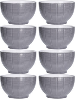 Excellent Houseware Soepkommen/serveer schaaltjes - 8x - Venice- keramiek - D14 x H8 cm - steengrijs - Stapelbaar