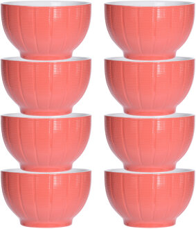 Excellent Houseware Soepkommen/serveer schaaltjes - 8x - Venice- keramiek - D14 x H8 cm - steenrood - Stapelbaar