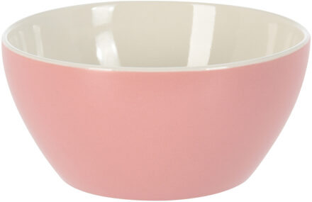 Excellent Houseware Soepkommen/serveer schaaltjes - Acapulco- porselein - D14 x H6.5 cm - lichtroze - Stapelbaar