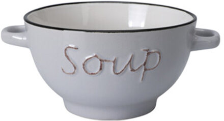 Excellent Houseware Soepkommen/serveer schaaltjes - Gres - porselein - D14 x H8 cm - ivoor wit