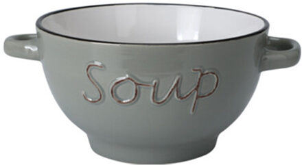 Excellent Houseware Soepkommen/serveer schaaltjes - Gres - porselein - D14 x H8 cm - lichtgrijs