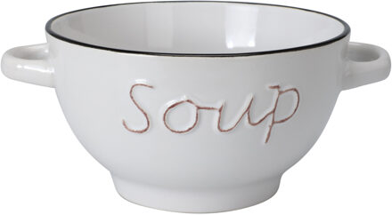 Excellent Houseware Soepkommen/serveer schaaltjes - Gres - porselein - D14 x H8 cm - wit