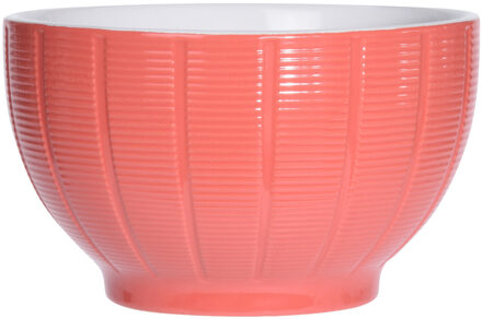 Excellent Houseware Soepkommen/serveer schaaltjes - Venice- keramiek - D14 x H8 cm - steenrood - Stapelbaar