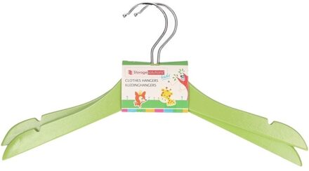 Excellent Houseware Stevige kledinghangers voor kinderen 2x stuks hout - Klerenhangers limegroen