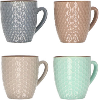 Excellent Houseware Stoneware koffiekopjes - set van 8x - gekleurd - 200 ml - luxe - bekers - koffiebekers