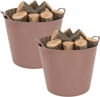 Excellent Houseware Storage solutions opbergmand - 2x - roze - 27 l - kunststof - 42 x 40 x 35 cm - met handvatten