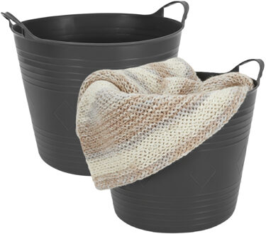 Excellent Houseware Storage solutions opbergmand - 2x - zwart - 27 l - kunststof - 42 x 40 x 35 cm - met handvatten