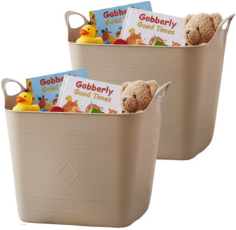 Excellent Houseware Storage solutions speelgoedmand - 2x - beige - 25 l - kunststof - 40 x 35 cm - opbergmand