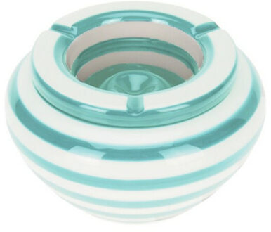 Excellent Houseware Stormasbak gestreept - Lichtblauw/wit - Dia 14 cm - keramiek