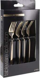 Excellent Houseware Taart/gebak vorkjes - 4x stuks - goud - RVS - 15 cm - verjaardag/feest vorkjes
