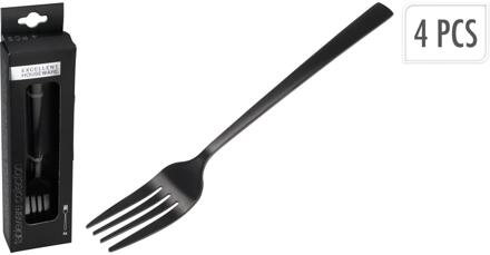 Excellent Houseware Taart/gebak vorkjes - 4x stuks - zwart - RVS - 15 cm - verjaardag/feest vorkjes - Vorken