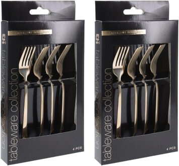 Excellent Houseware Taart/gebak vorkjes - 8x stuks - goud - RVS - 15 cm - verjaardag/feest vorkjes - Vorken