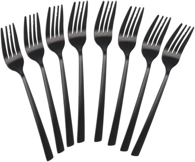 Excellent Houseware Taart/gebak vorkjes - 8x stuks - zwart - RVS - 15 cm - verjaardag/feest vorkjes