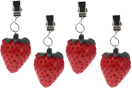 Excellent Houseware Tafelkleedgewichtjes/hangers - 4x - aardbei - kunststeen - rood