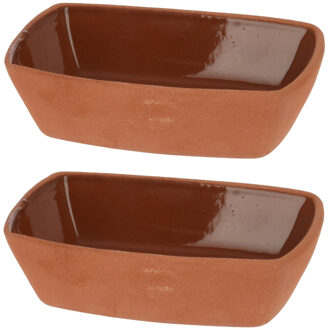 Excellent Houseware Tapasschaaltje/serveerschaaltje - 4st - Terracotta - 170ml 13x9x3,5cm - Serveerschalen Bruin