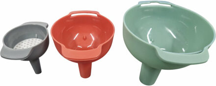 Excellent Houseware Techters - 3-delige set - met zeefje - verschillende formaten