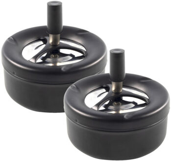 Excellent Houseware Terras asbak - 2x - mat zwart - RVS - D12 x H7 cm - drukasbak