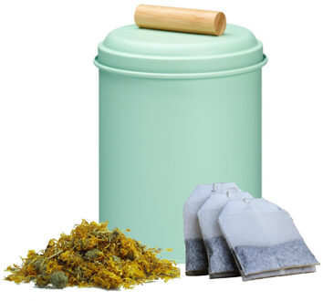 Excellent Houseware Thee bewaarblik - groen - metaal - 14 x 20 cm - theeblik - losse thee