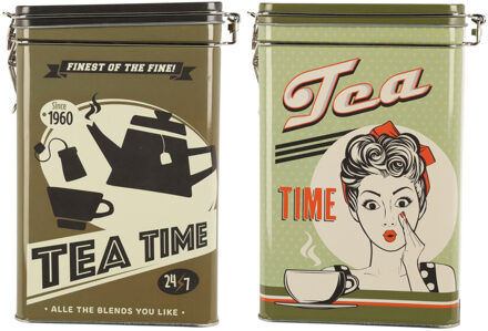 Excellent Houseware Thee bewaarblikken - metaal - retro printen - 13 x 8 x 18 cm