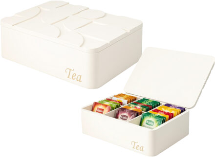 Excellent Houseware Theedoos - 6-vaks - wit - MDF - 24 x 17 x 8 cm - theekist