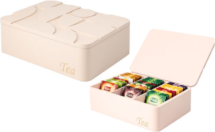 Excellent Houseware Theedoos - 9-vaks - roze - MDF - 24 x 8 x 24 cm - theekist