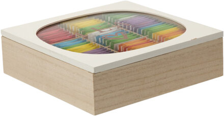 Excellent Houseware Theedoos - 9-vaks - wit/bruin - MDF - 24 x 24- theekist - kijkvenster