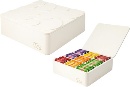 Excellent Houseware Theedoos - 9-vaks - wit - MDF - 24 x 8 x 24 cm - theekist