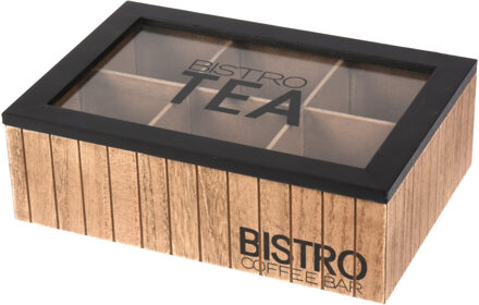 Excellent Houseware Theedoos - bistro - zwart/bruin - MDF - 24 x 16 x 8 cm - theekist?