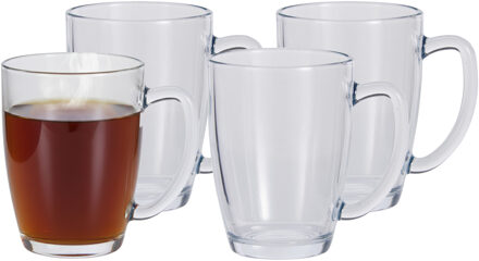 Excellent Houseware Theeglazen - 4x - 400 ml - H12 cm - gehard glas - koffieglas