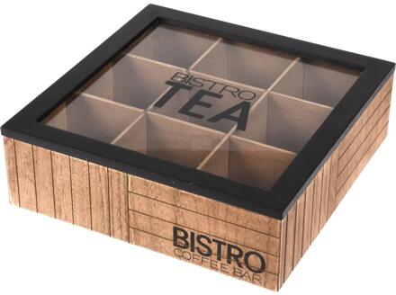 Excellent Houseware Theekist Bistro 9-vaks 24x24x7,5cm bruin