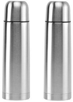 Excellent Houseware Thermosfles - 2x - RVS - 1 liter - isoleerfles - thermoskan - zilver