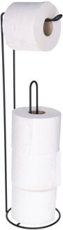 Excellent Houseware Toiletrolhouder - staand - 15 x 54 cm - zwart - metaal - wc rolhouder - Toiletrolhouders