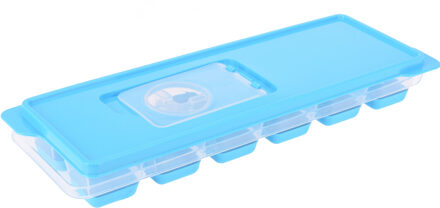 Excellent Houseware Tray met ijsklontjes/ijsblokjes vormpjes 12 vakjes kunststof blauw met afsluitdeksel