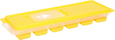 Excellent Houseware Tray met ijsklontjes/ijsblokjes vormpjes 12 vakjes kunststof geel met afsluitdeksel