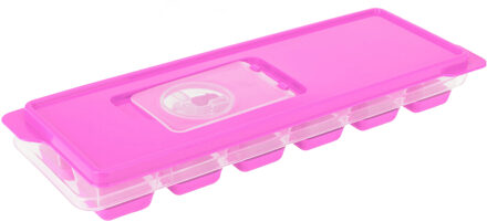 Excellent Houseware Tray met ijsklontjes/ijsblokjes vormpjes 12 vakjes kunststof roze met afsluitdeksel