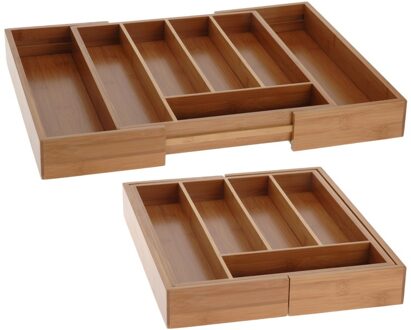 Excellent Houseware Uitschuifbare bestekbak - bamboe hout - 45 x 34 cm - Keukenlade organizer